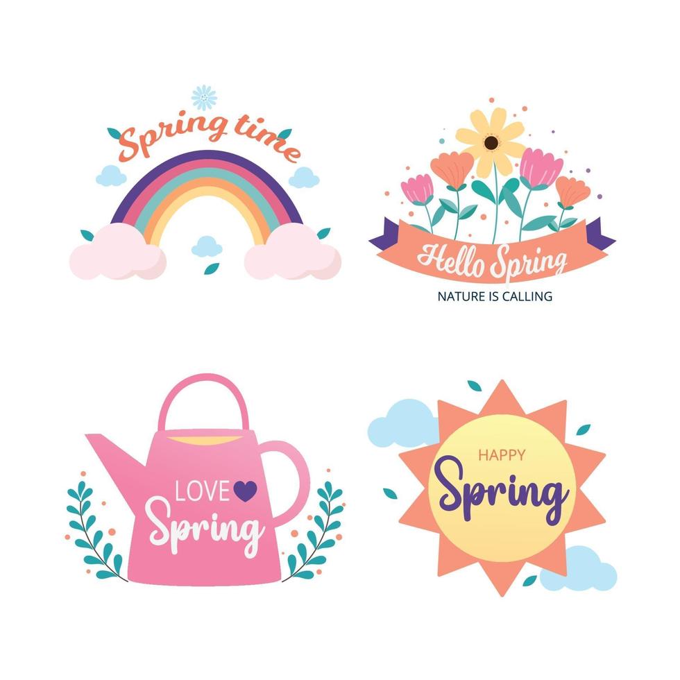 lente badge- en labelcollectie. lente ontwerp. hallo lente. hand getekend. vector illustratie.