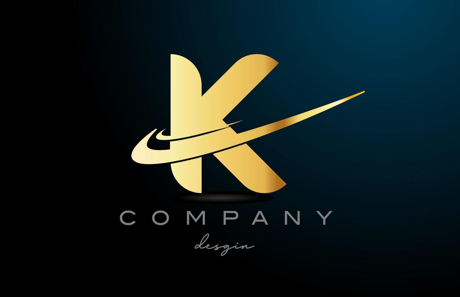 k alfabet brief logo met dubbele swoosh in goud gouden kleur. zakelijke creatief sjabloon ontwerp voor bedrijf vector