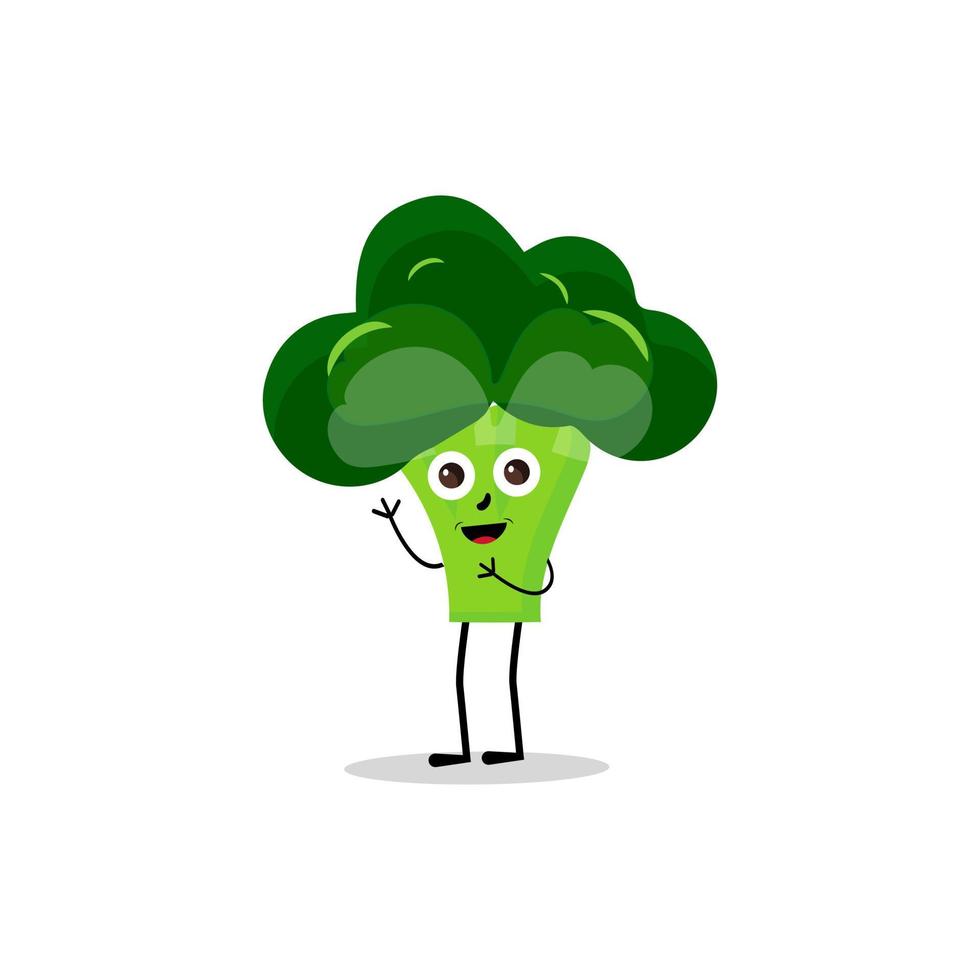 broccoli mascotte tekenfilm in vector. schattig gelukkig glimlachen broccoli groente reeks verzameling. vector vlak tekenfilm karakter illustratie icoon ontwerp. inhoud, Vrolijk, groen glimlach, vrolijk gezicht emotie.