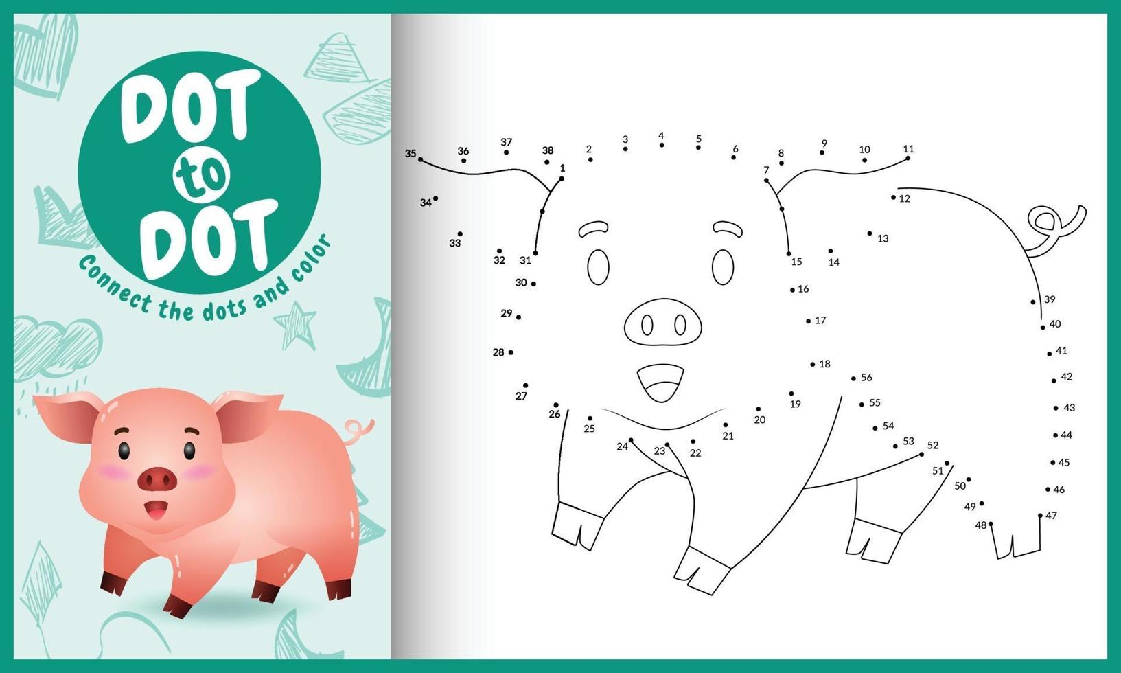 verbind het stippen-kinderspel en kleurpagina met een illustratie van een schattig varken vector