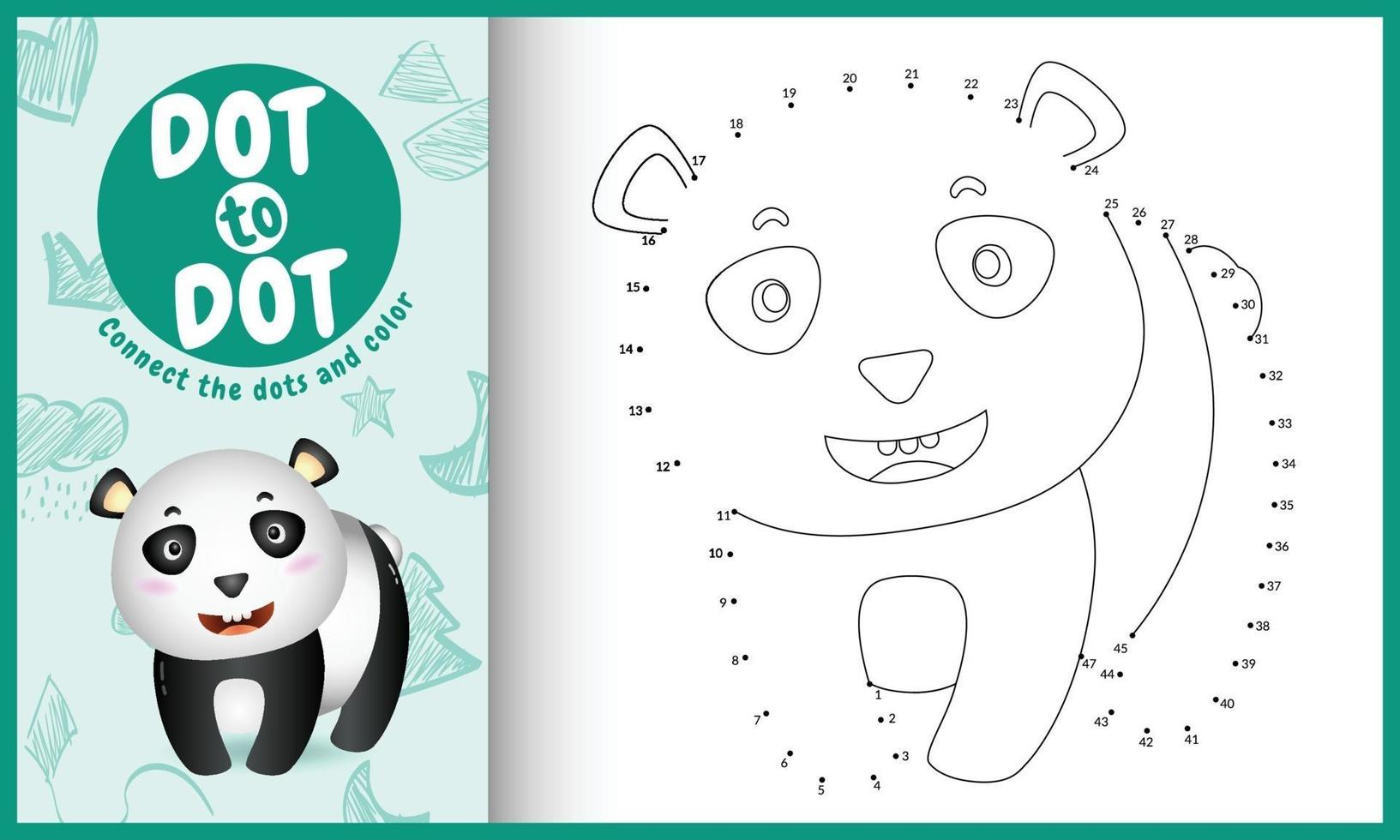 verbind de stippen-kindergame en kleurpagina met een schattige pandakarakterillustratie vector