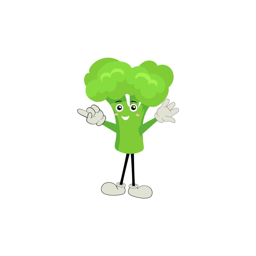 broccoli mascotte tekenfilm in vector. schattig gelukkig glimlachen broccoli groente reeks verzameling. vector vlak tekenfilm karakter illustratie icoon ontwerp. inhoud, Vrolijk, groen glimlach, vrolijk gezicht emotie.