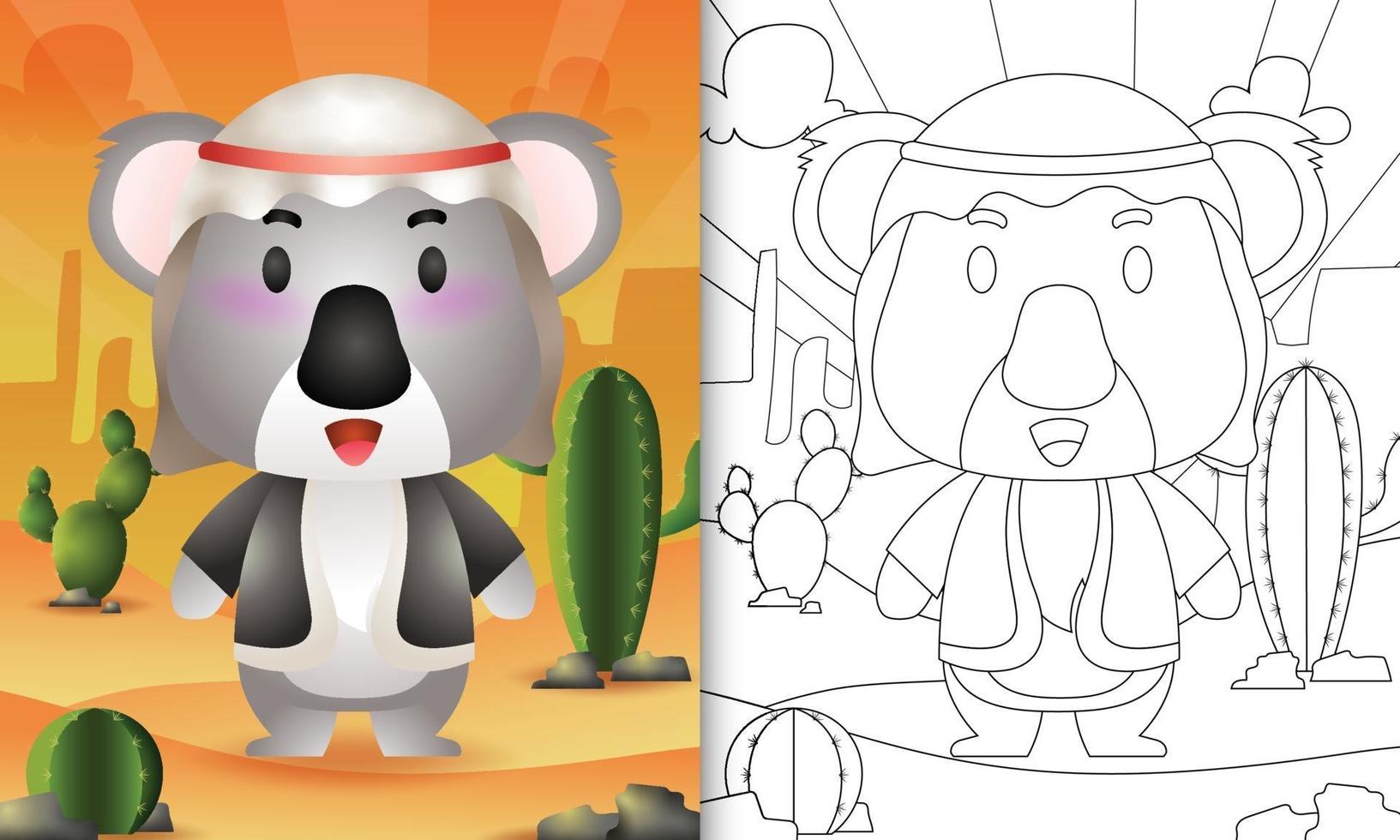 kleurboek voor ramadan met een kinderthema met een schattige koala in Arabische traditionele klederdracht vector