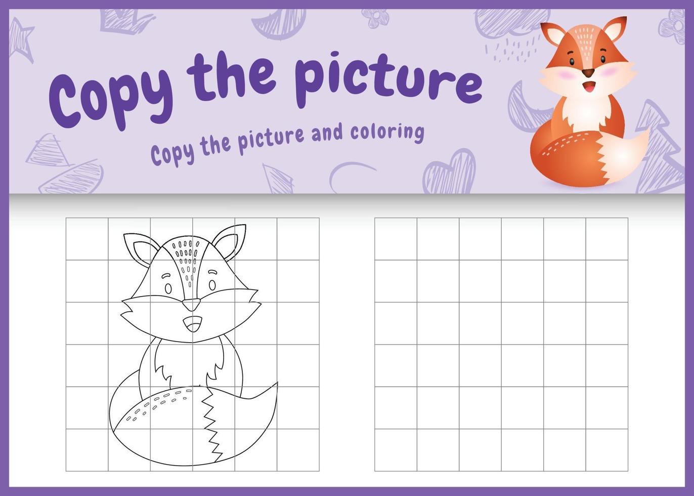 kopieer de foto-kindergame en kleurplaat met een schattige illustratie van een vos vector