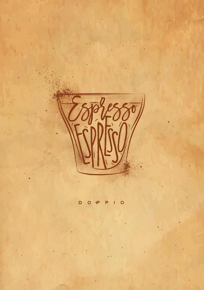 dubbelganger kop belettering espresso in wijnoogst grafisch stijl tekening met ambacht vector