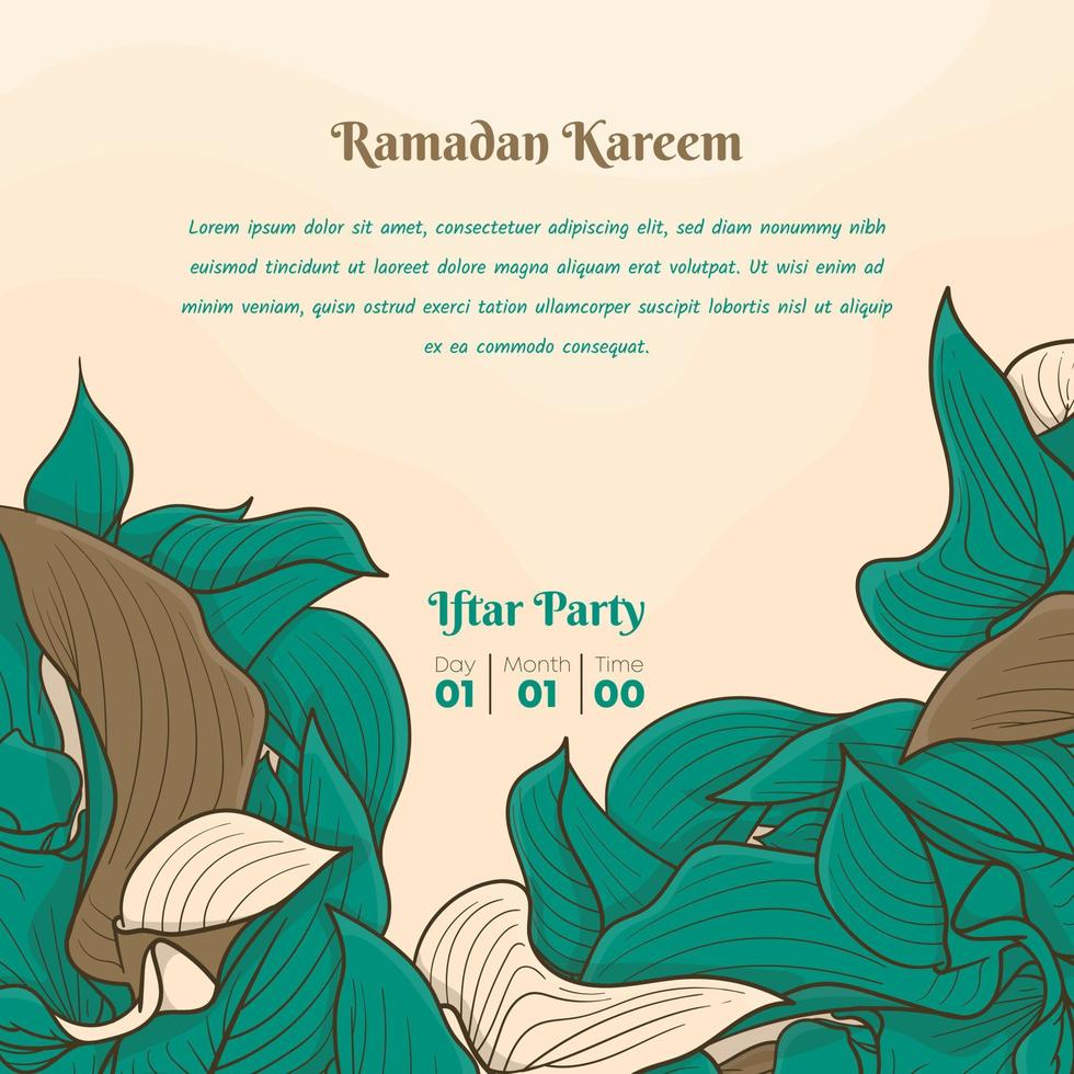 Ramadan kareem sjabloon met groen bladeren illustratie in hand- getrokken ontwerp vector