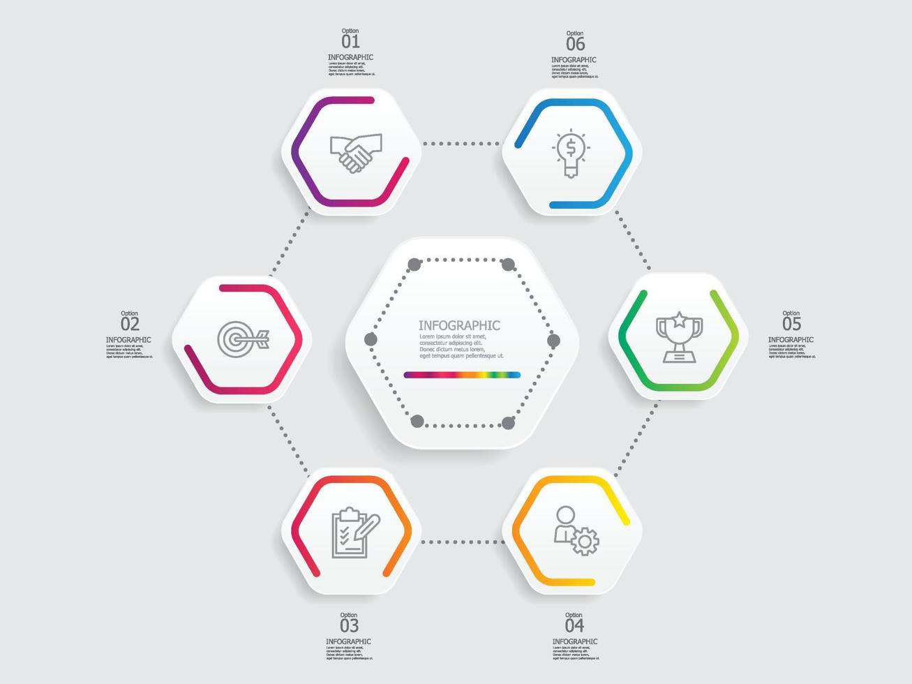 zeshoek ronde stappen tijdlijn infographic vector