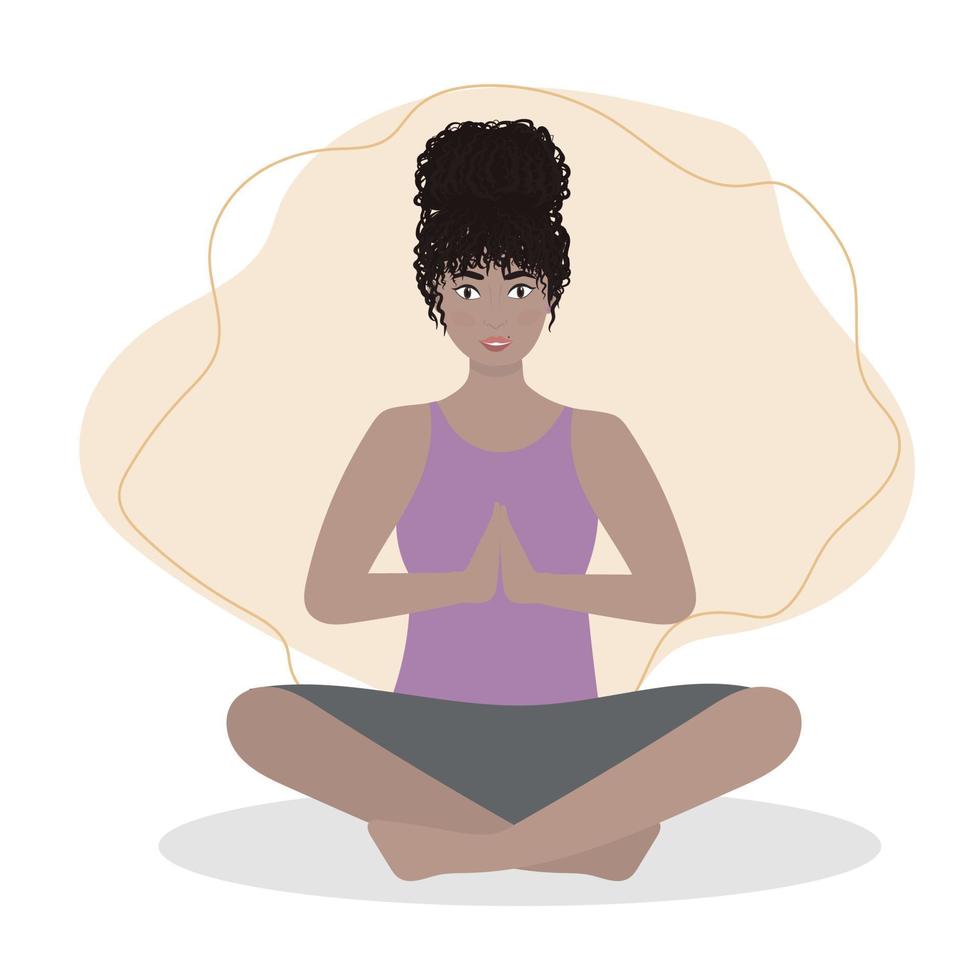 vrouw oefenen yoga. vector illustratie in vlak tekenfilm stijl, concept illustratie voor gezond levensstijl, sport, oefenen.