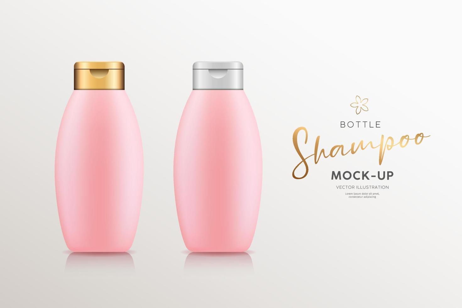 roze shampoo producten fles met goud en zilver pet, collecties bespotten omhoog sjabloon ontwerp achtergrond, eps 10 vector illustratie