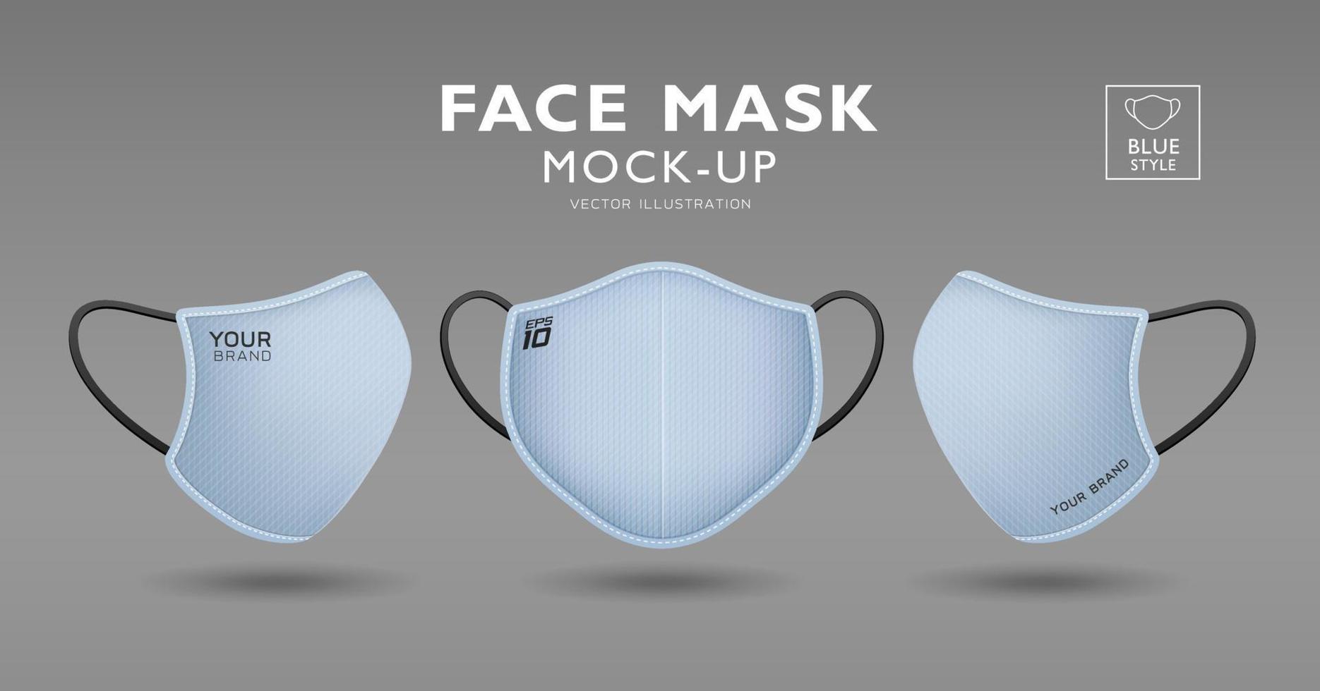 gezicht masker blauw kleur kleding stof model, voorkant en kant, realistisch sjabloon ontwerp geïsoleerd Aan wit achtergrond, eps 10 vector illustratie