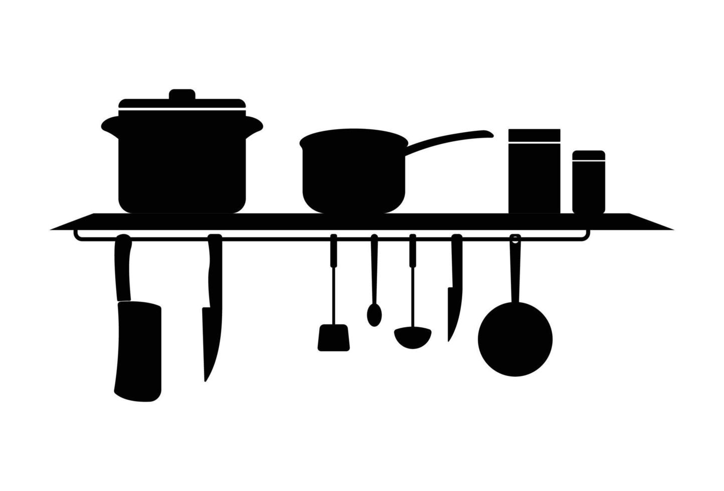 multipurpose keuken werktuig rek silhouet, muur gemonteerd hanger organisator vector