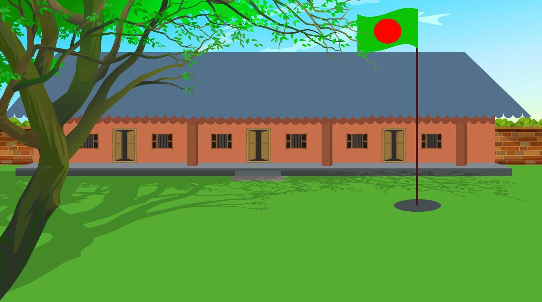 dorp school- tafereel. vector