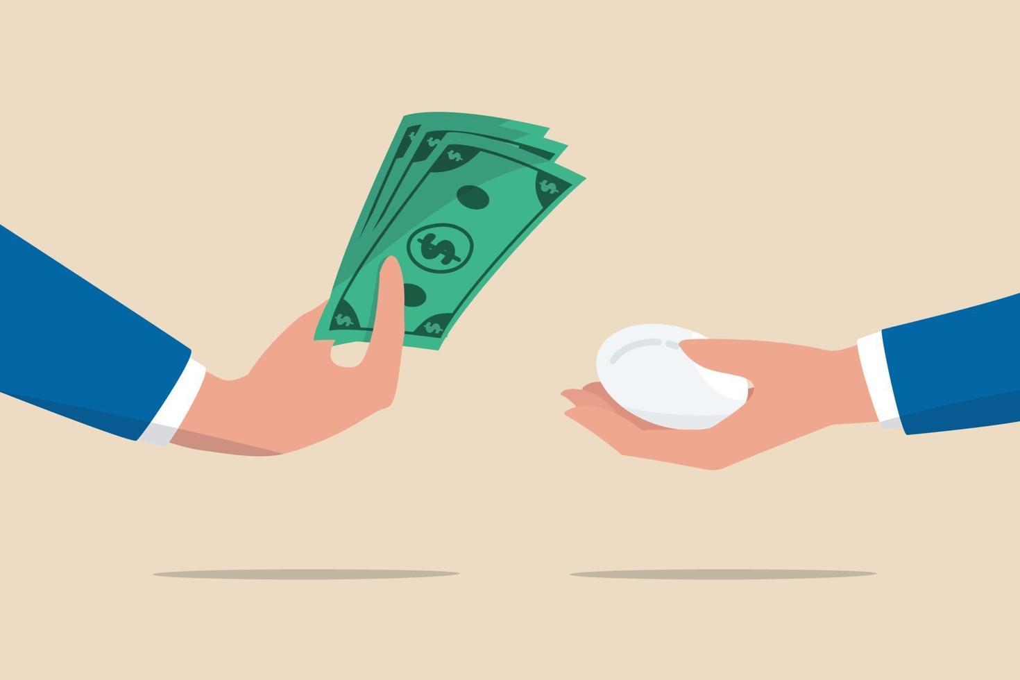 zakenman hand met dollarbiljetten om een ei te kopen vector
