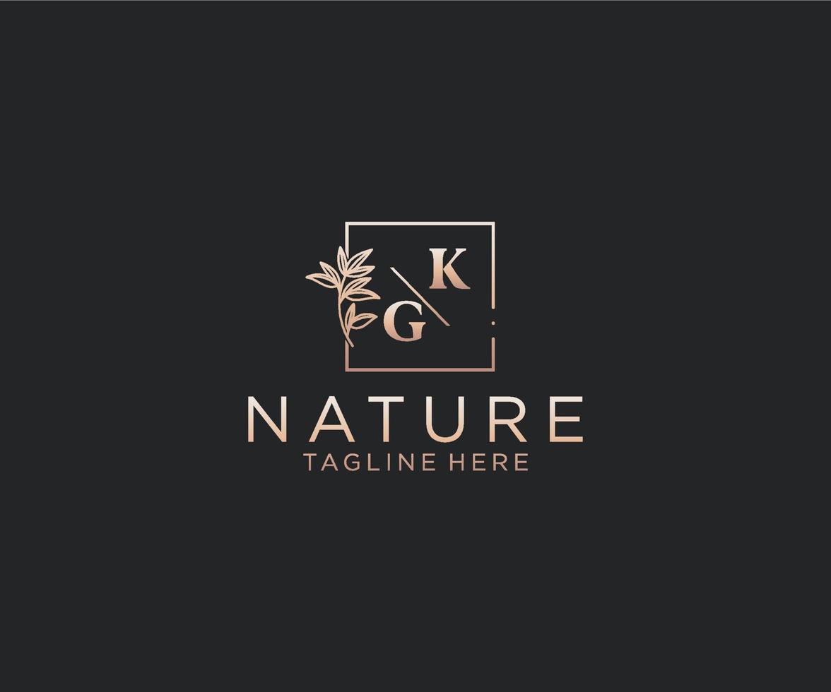 eerste kg brieven mooi bloemen vrouwelijk bewerkbare premade monoline logo geschikt, luxe vrouwelijk bruiloft branding, zakelijk. vector