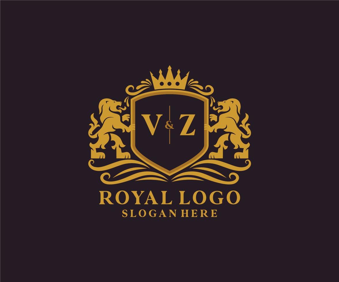 eerste vz brief leeuw Koninklijk luxe logo sjabloon in vector kunst voor restaurant, royalty, boetiek, cafe, hotel, heraldisch, sieraden, mode en andere vector illustratie.