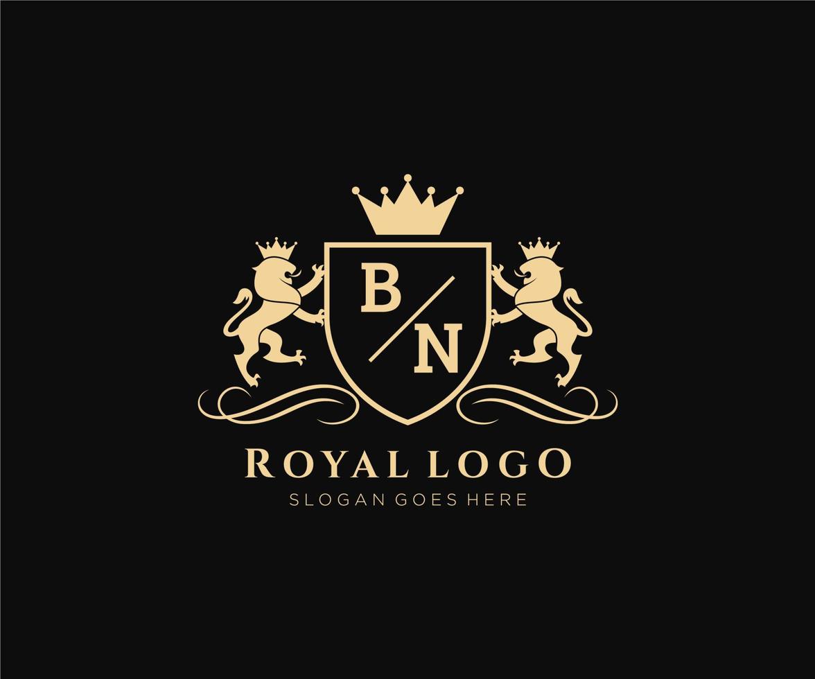 eerste miljard brief leeuw Koninklijk luxe heraldisch, wapen logo sjabloon in vector kunst voor restaurant, royalty, boetiek, cafe, hotel, heraldisch, sieraden, mode en andere vector illustratie.