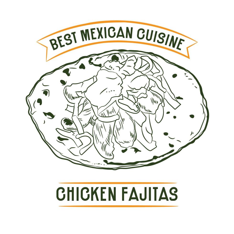 Mexicaans keuken kip fajitas hand- getrokken vector illustratie, perfect voor menu en poster decor restaurant