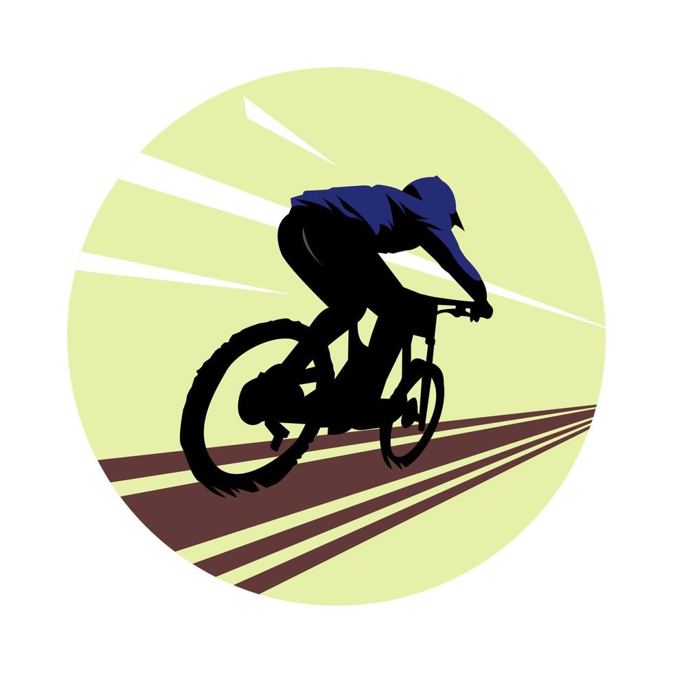 fietser, fietser terug visie. extreem sport concept, bergafwaarts, rijder, racer. vector illustratie. de ontwerp is geschikt voor t-shirt, sticker, afdrukken, poster, geschenk, enz.