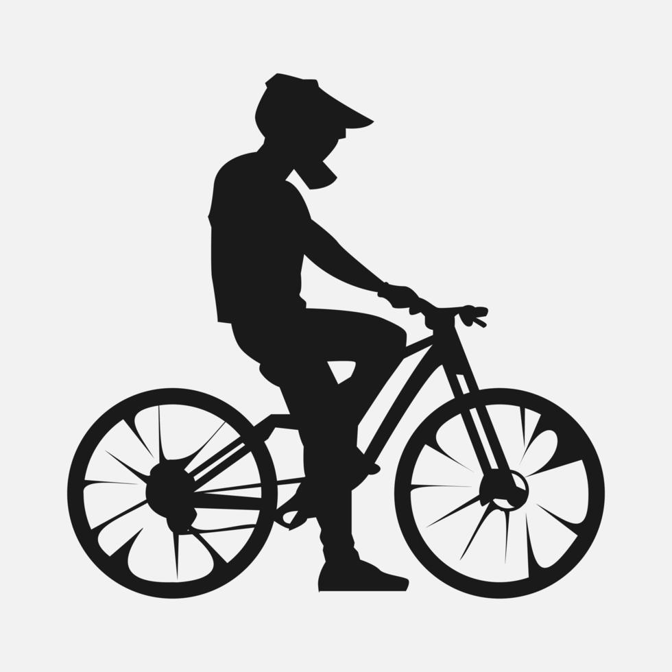 berg fietser zittend Aan bmx fiets. silhouet vector. fietser, racer, bergafwaarts concept. geschikt voor t-shirt ontwerp, afdrukken, poster, sticker, voor persoonlijk gebruiken, geschenk, fietser gemeenschap. vector