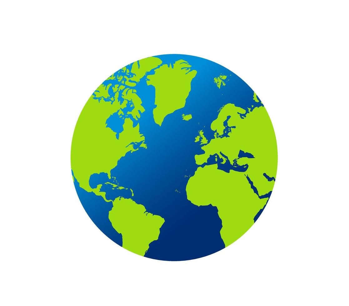 aarde wereldbol met groen en blauw kleur vector illustratie. wereld wereldbol. wereld kaart in wereldbol vorm geven aan. aarde bollen vlak stijl.