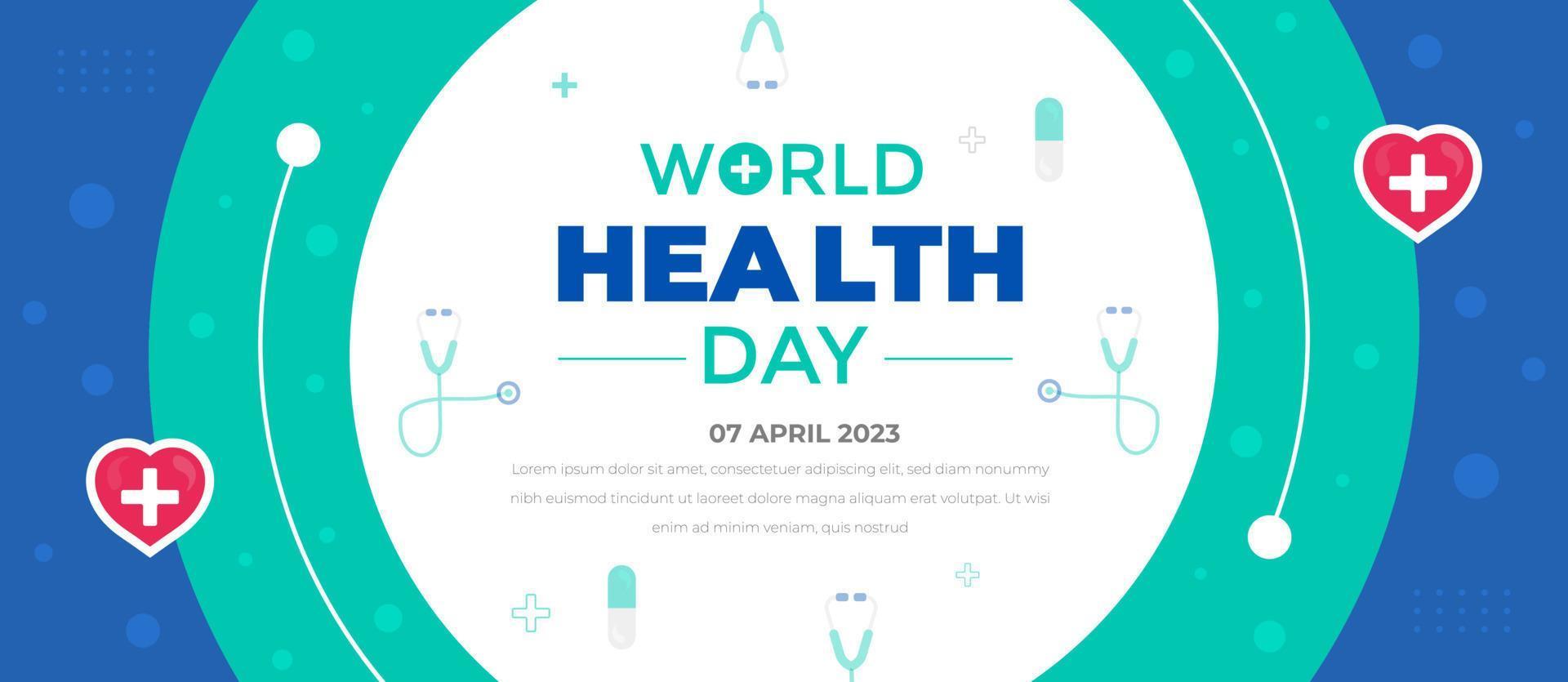 wereld Gezondheid dag achtergrond ontwerp sjabloon. wereld Gezondheid dag is een globaal Gezondheid bewustzijn dag gevierd elke jaar Aan 7e april. wereld Gezondheid dag banier ontwerp sjabloon. vector