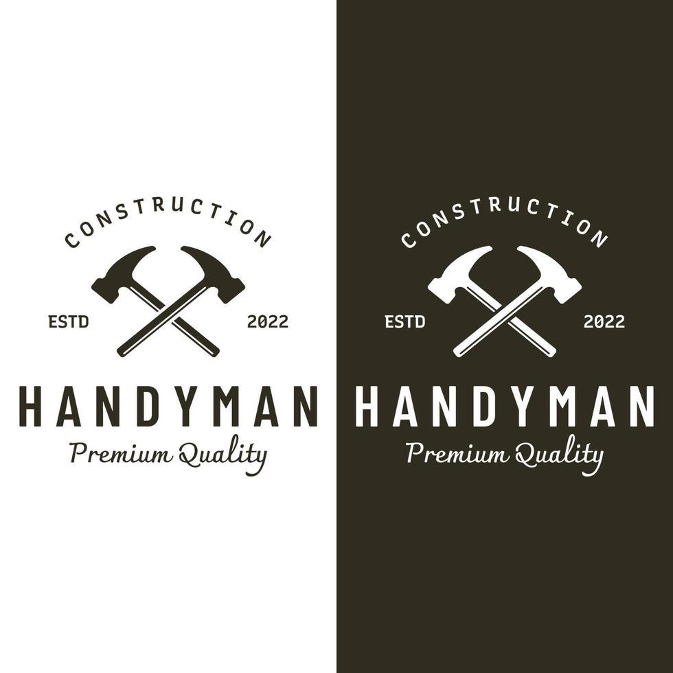 gekruiste hamer logo sjabloon ontwerp voor wijnoogst werk timmerwerk tools.logo voor klusjesman, reparatie, bouw. vector
