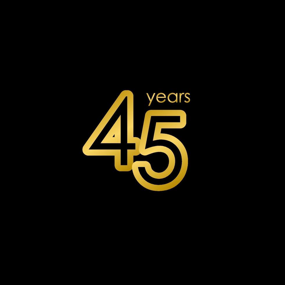 45 jaar jubileum elegante gouden viering vector sjabloon ontwerp illustratie