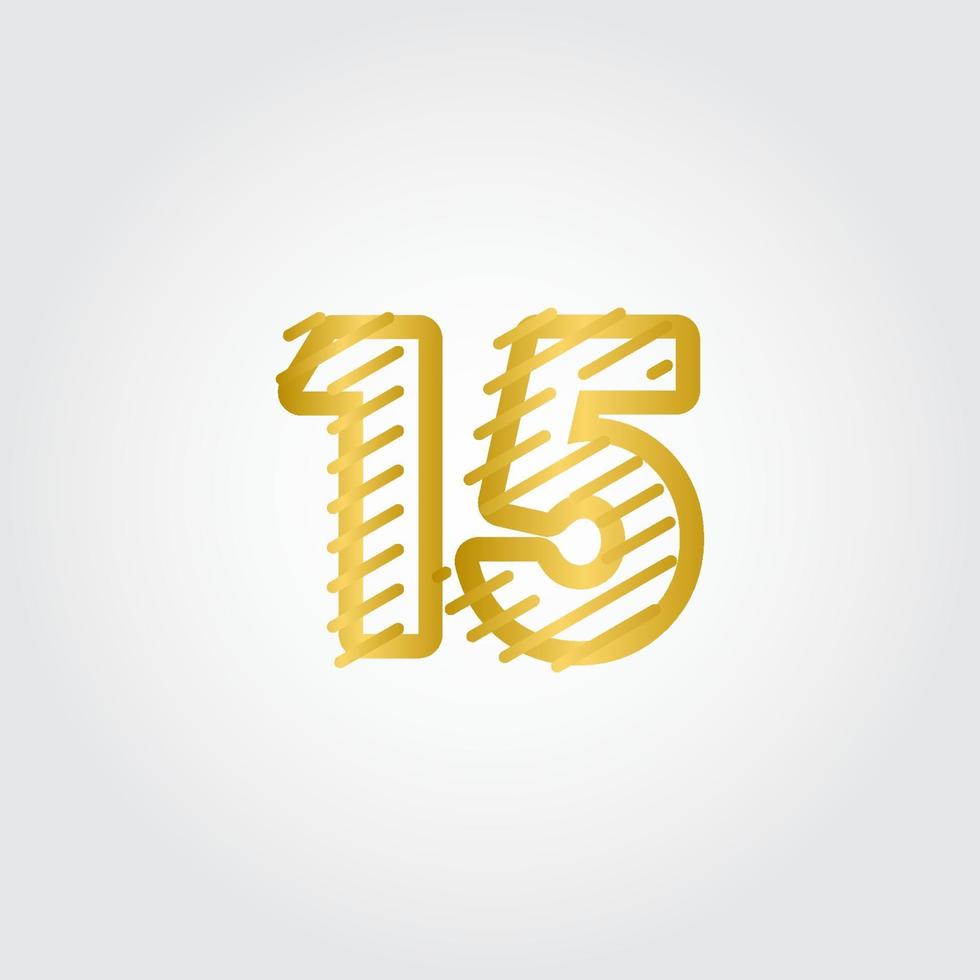 15 jaar verjaardag gouden lijn ontwerp logo sjabloon vectorillustratie vector