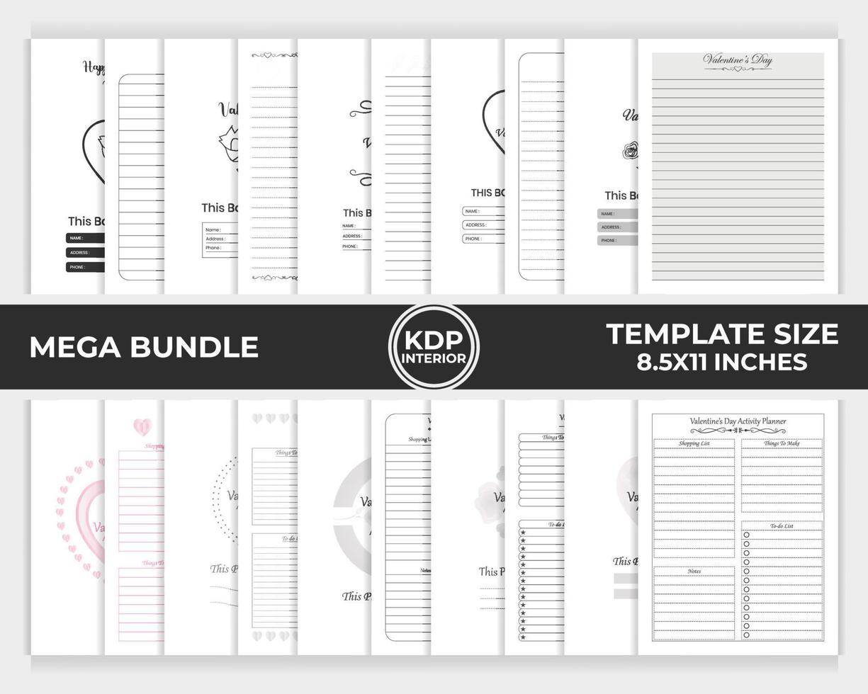 kdp interieur Valentijnsdag dag logboek, Valentijnsdag dag werkzaamheid ontwerper uniek bundel sjabloon ontwerp vector