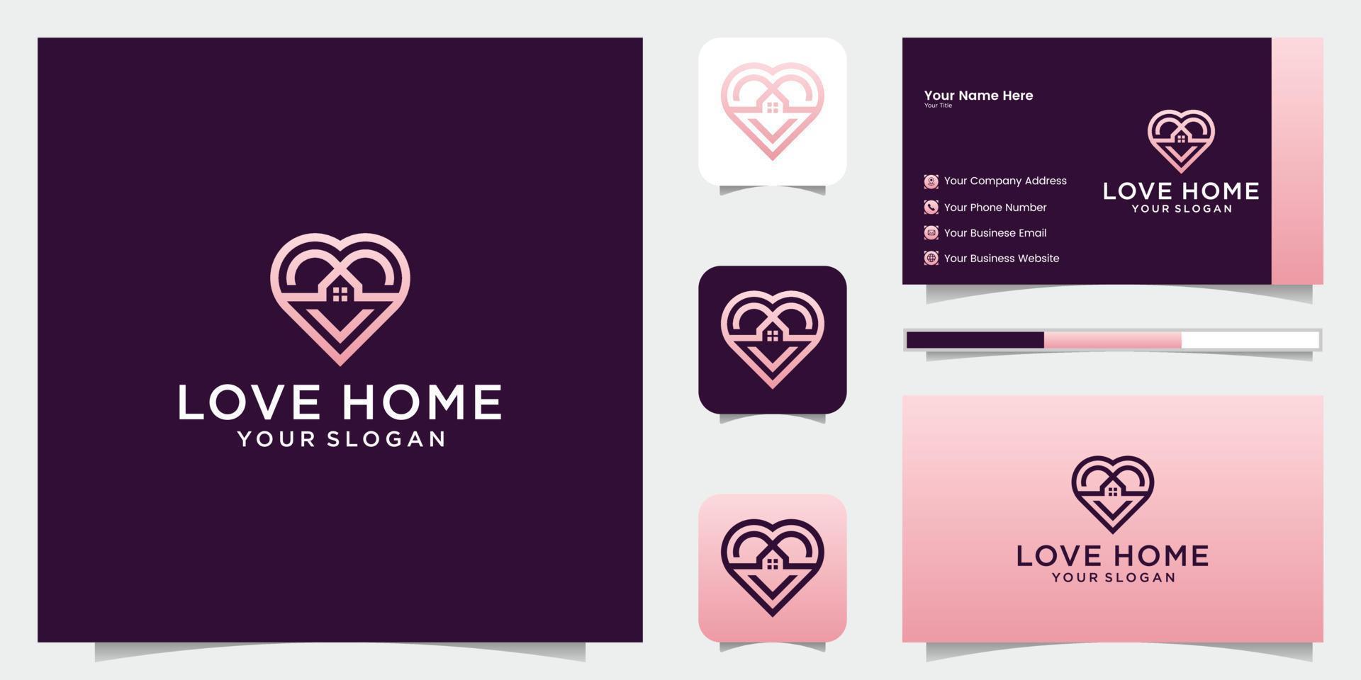liefde huis logo hart en huis icoon combinatie en bedrijf kaart vector