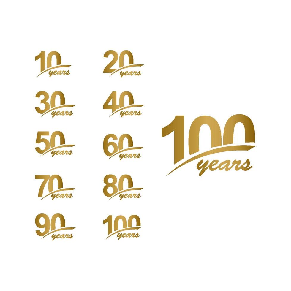 100 jaar verjaardag elegante gouden lijn instellen viering vector sjabloonontwerp illustratie