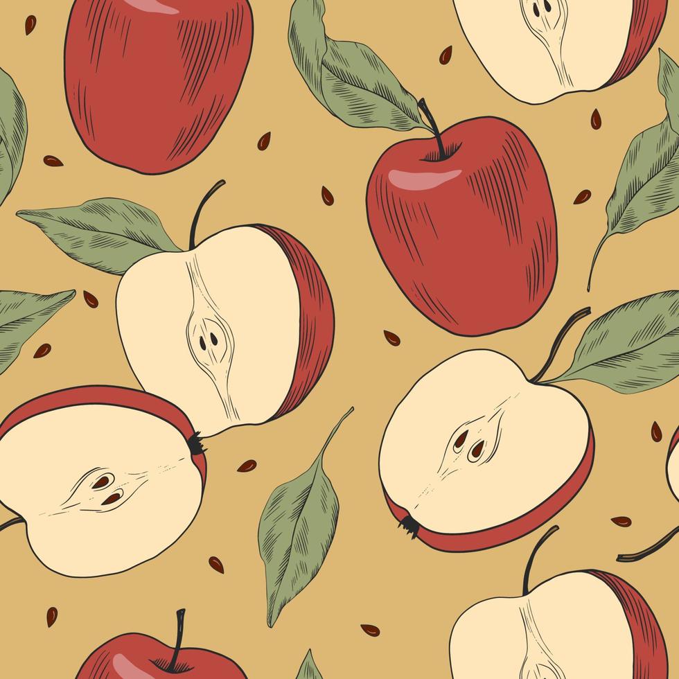 naadloos wijnoogst patroon met rood appels Aan beige achtergrond vector