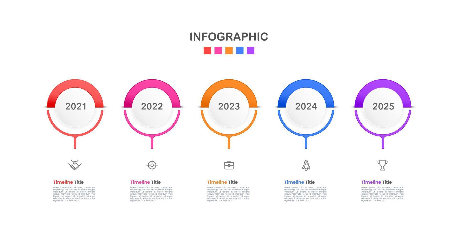 infographic halve cirkel tijdlijn bedrijf 5 jaar. de rapport, presentatie, gegevens, mijlpaal, en infografisch. vector illustratie.