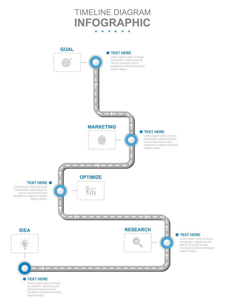 infographic bedrijf sjabloon. 6 stappen modern tijdlijn diagram met weg reis concept. concept presentatie. vector