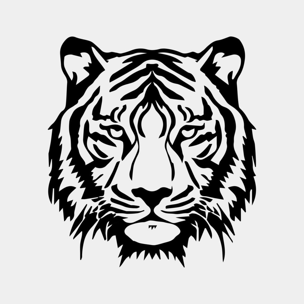 een zwart en wit vector van een tijger gezicht.