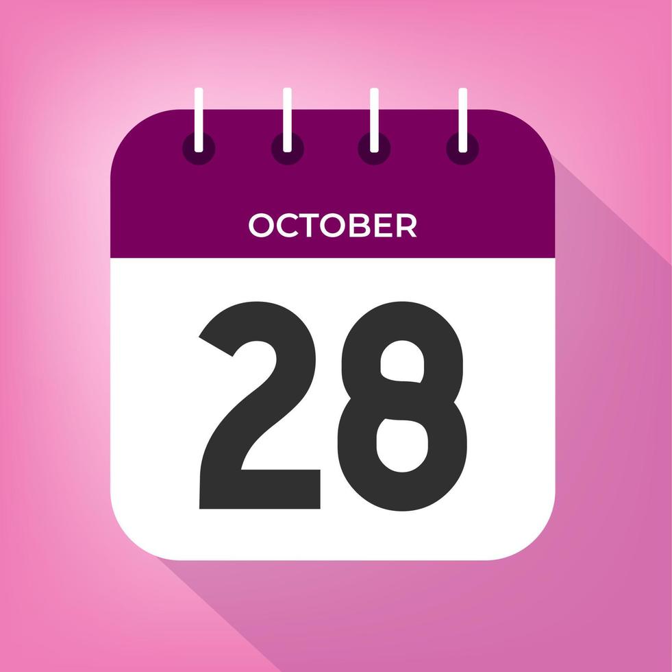 oktober dag 28. aantal achtentwintig Aan een wit papier met Purper kleur grens Aan een roze achtergrond vector. vector