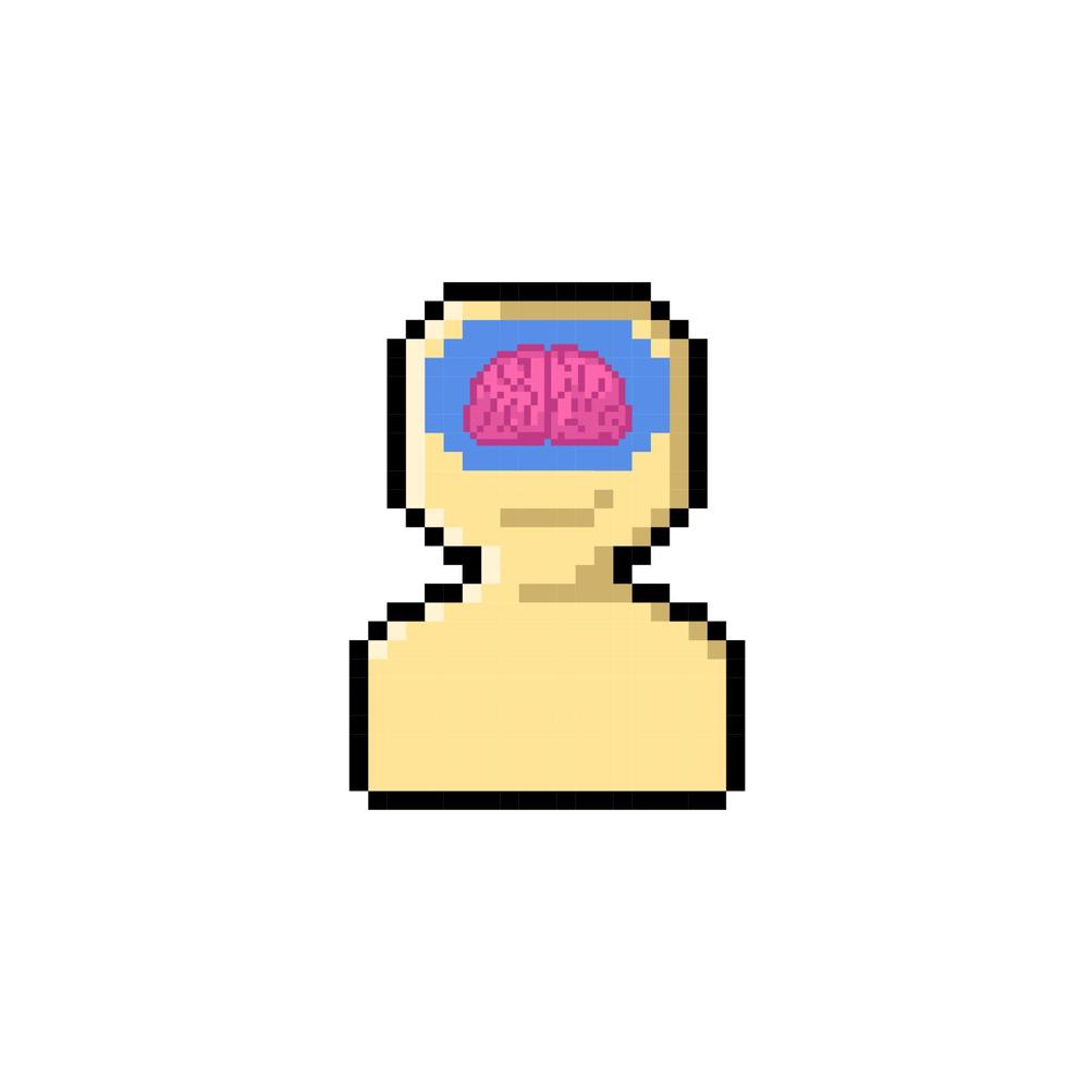 hersenen in hoofd met pixel kunst stijl vector