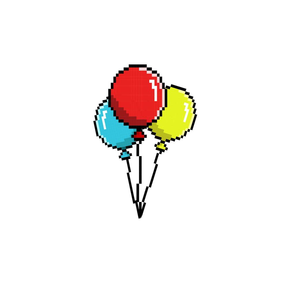 drie ballonnen met verschillend kleur in pixel kunst stijl vector