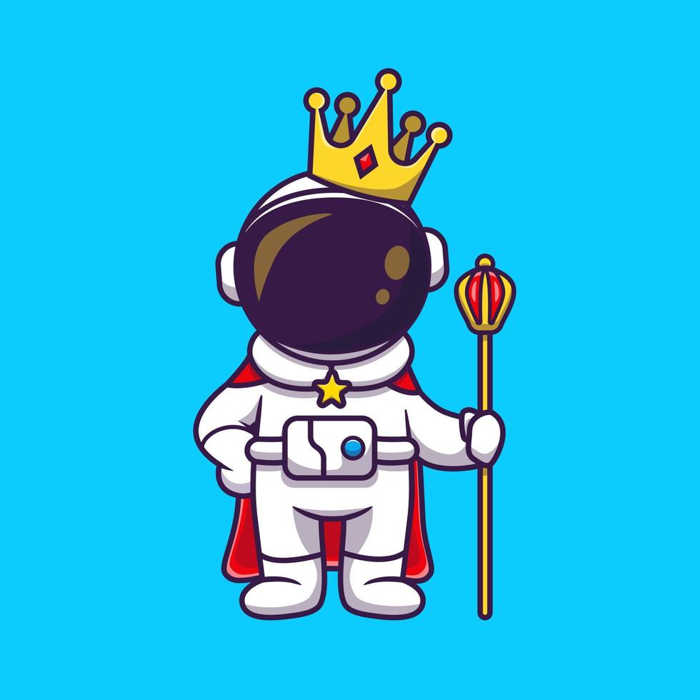 schattig astronaut koning met kroon tekenfilm vector icoon illustratie. wetenschap technologie icoon concept geïsoleerd premie vector. vlak tekenfilm stijl