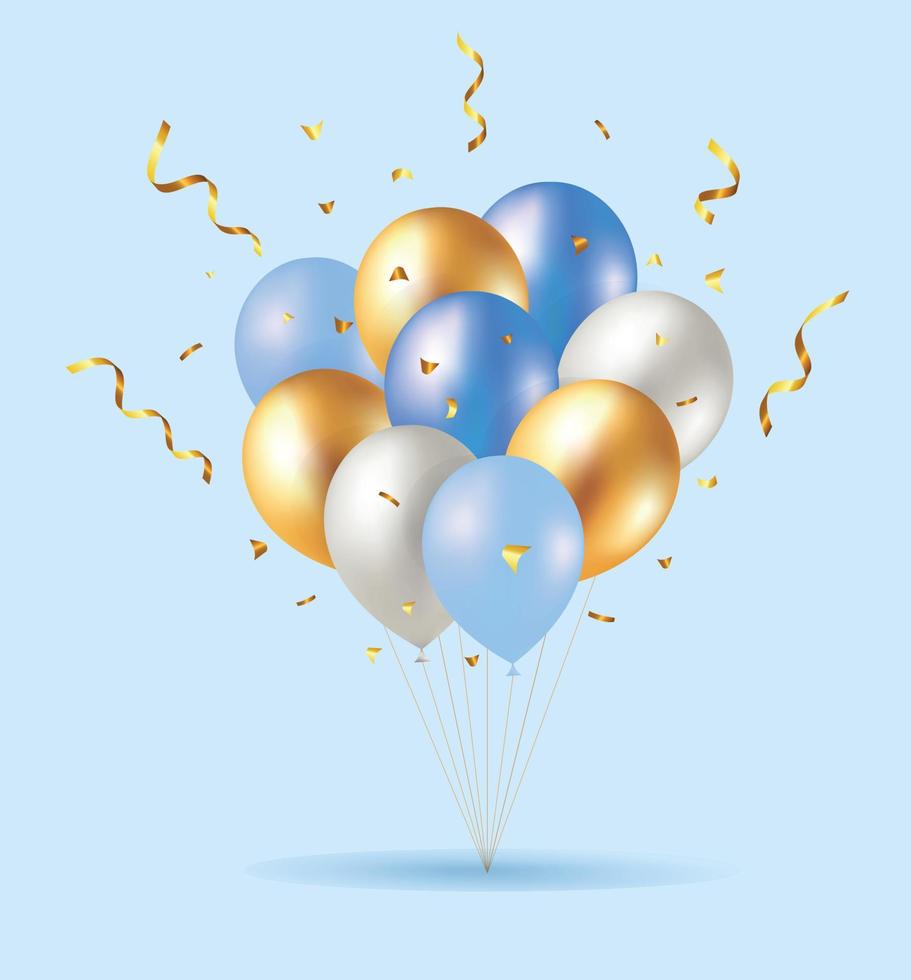 boeket, bundel van realistisch 3d ballons serpentijn, confetti. vector illustratie voor kaart, partij, ontwerp, folder, poster, decor, banier, web, reclame.