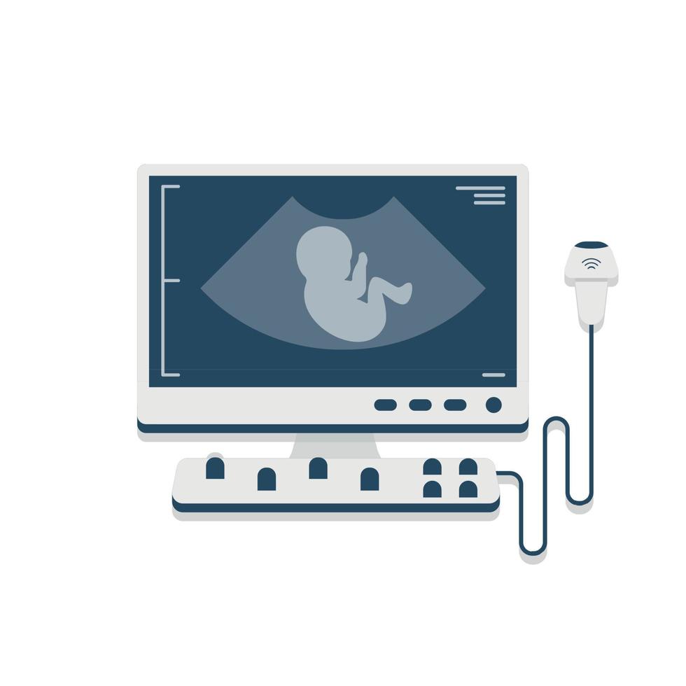 echografie scannen machine. ziekenhuis examen kamer uitrusting geïsoleerd Aan wit achtergrond vector