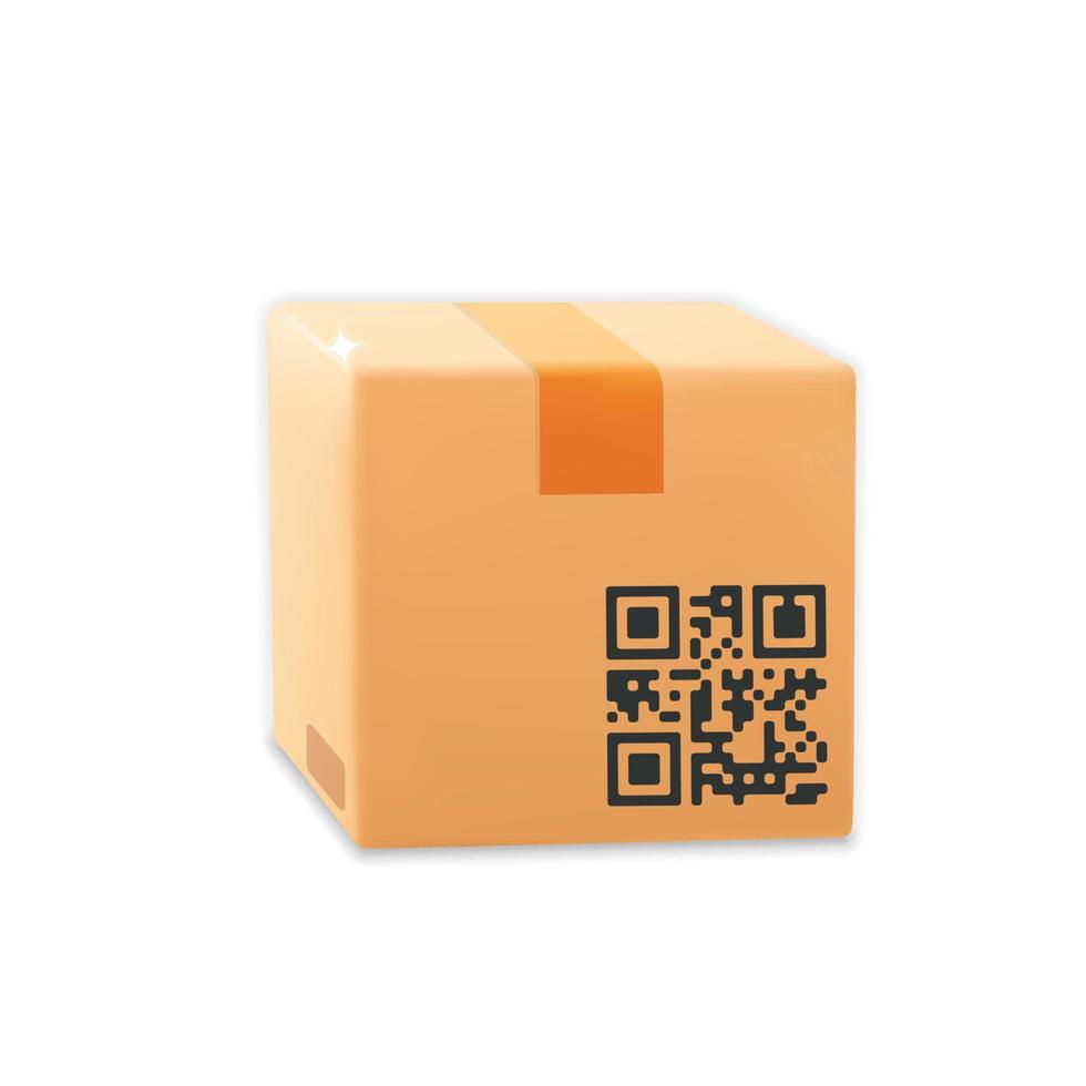 3d vector snel onderhoud levering mobiel app mockup element qr code Aan bruin pakket karton lading doos ontwerp