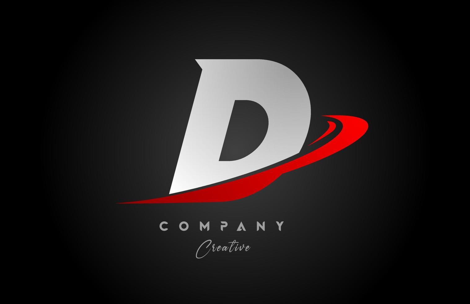 rood swoosh d alfabet brief logo icoon ontwerp met zwart grijs kleur. creatief sjabloon voor bedrijf en bedrijf vector