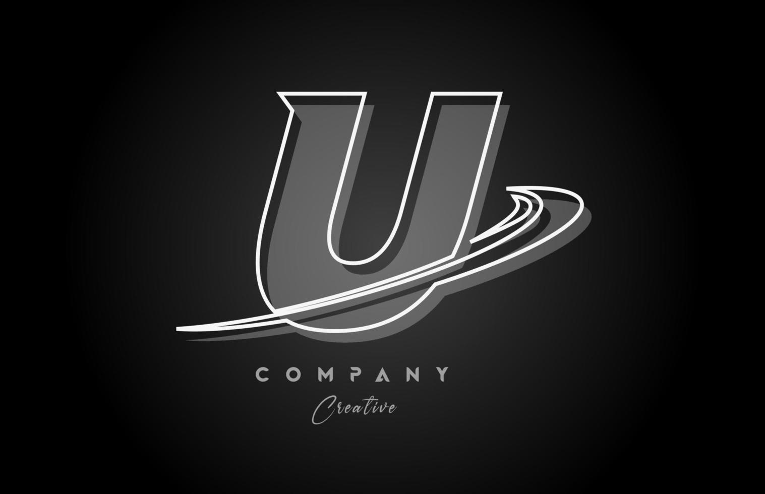 zwart en wit u lijn alfabet brief logo icoon ontwerp met swoosh en schaduw. creatief sjabloon voor bedrijf en bedrijf vector