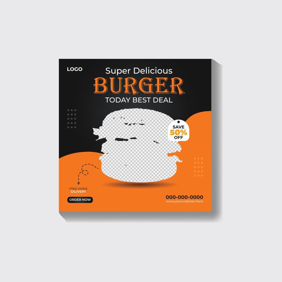 heerlijk hamburger en voedsel menu sociaal media instagram banier sjabloon vector