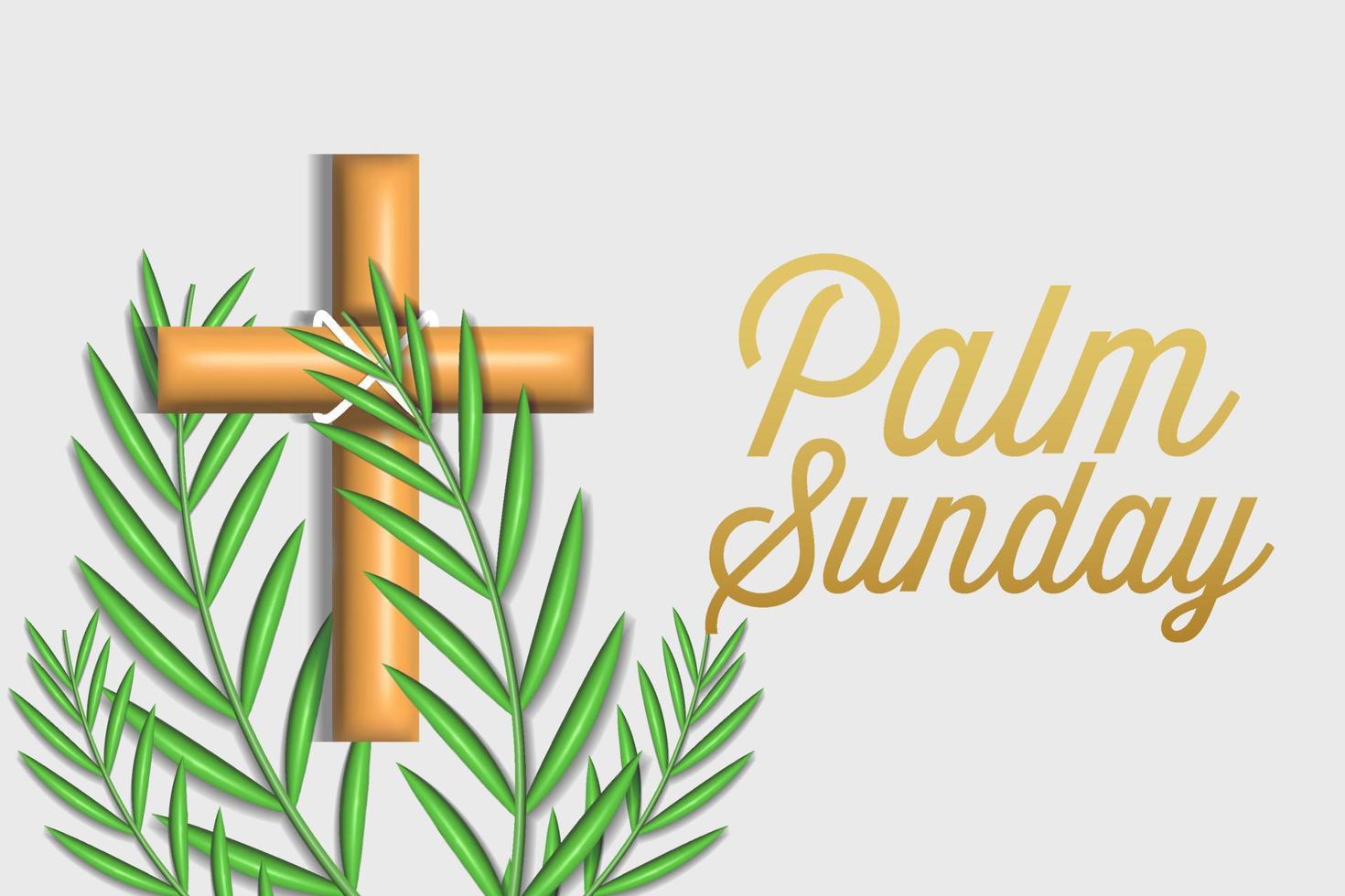 palm zondag achtergrond illustratie met 3d kruis en palm bladeren vector