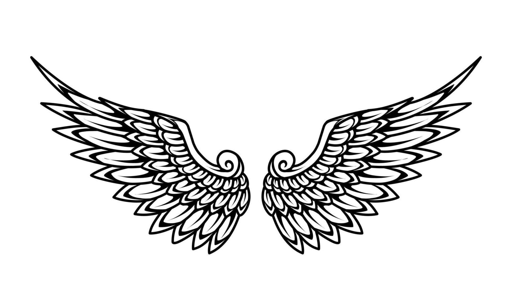 een zwart en wit illustratie van een paar- van engel Vleugels vector