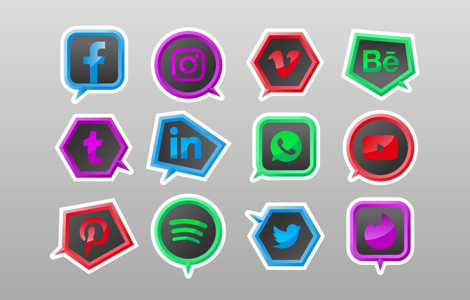 sociaal media logo stickers met bubbel toespraak stijl reeks vector