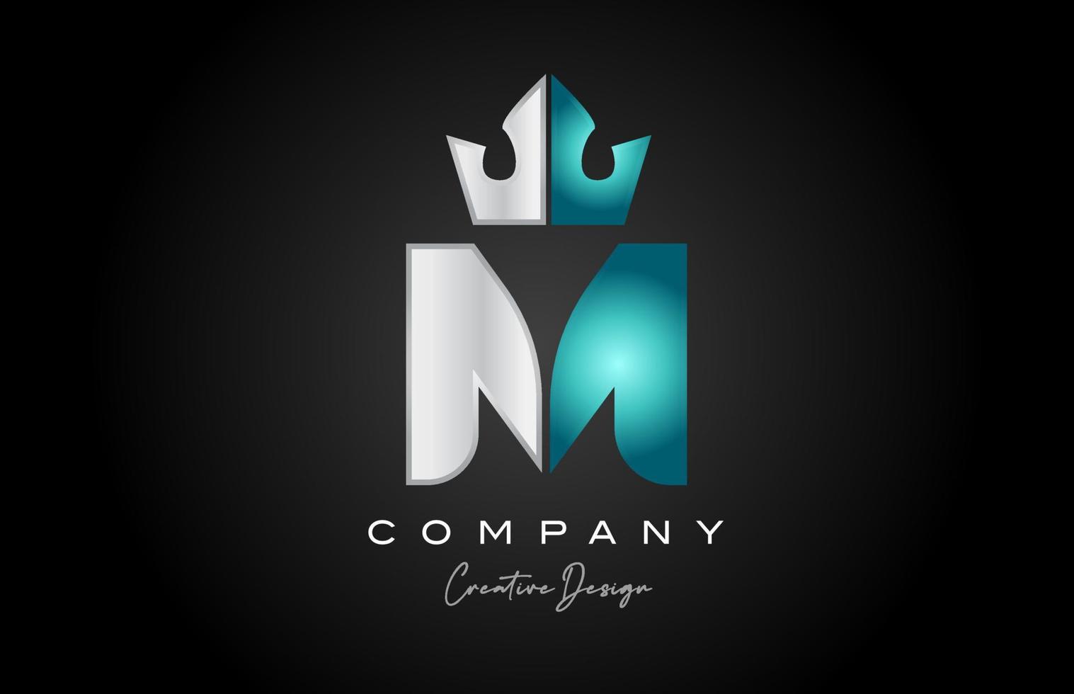 blauw grijs m alfabet brief logo icoon ontwerp. creatief kroon koning sjabloon voor bedrijf en bedrijf vector