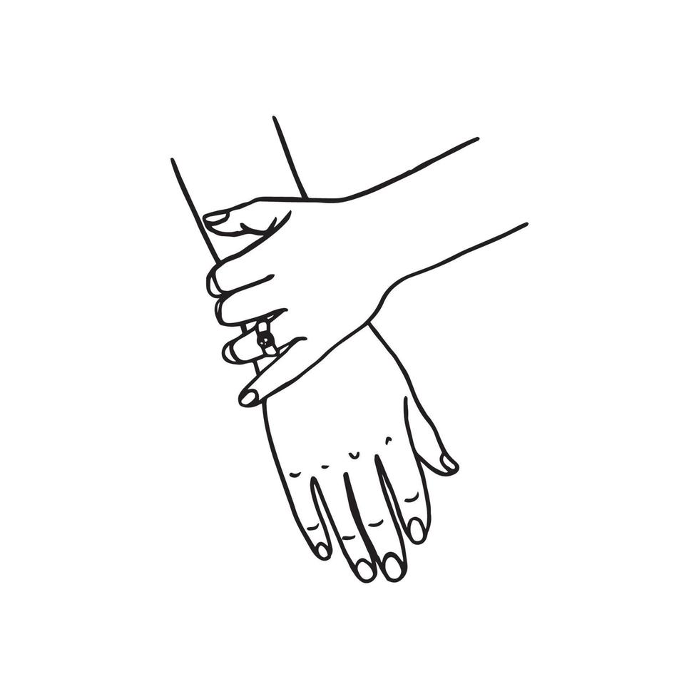 vrouw handen met een diamant ring Aan de ring vinger - tekening schetsen van de bruid hand. verloving of bruiloft vector